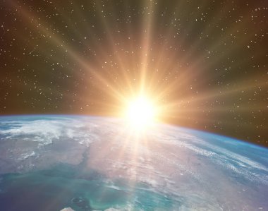 Uzay ve gün doğumu. Nasa tarafından döşenmiş bu görüntünün unsurları.