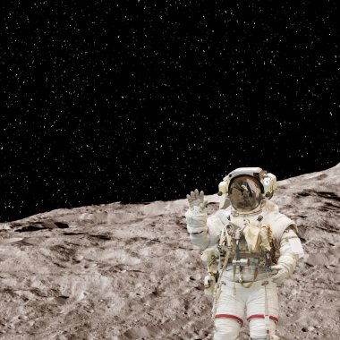 Astronot ayda poz. Bu görüntünün öğeleri