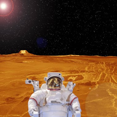 Yabancı gezegen manzarası. Astronot. Yıldız. Bu i elemanları