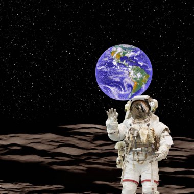 Astronot ayda poz. Bu görüntünün öğeleri