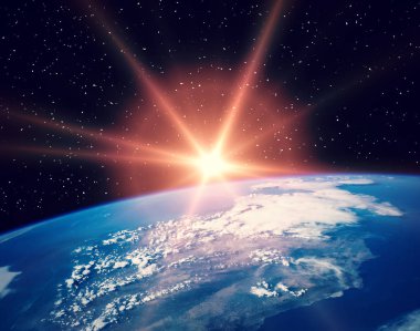 Gün doğumu ve yıldızlar. Nasa tarafından döşenmiş bu görüntünün unsurları.