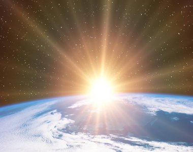 Uzay ve gün doğumu. Nasa tarafından döşenmiş bu görüntünün unsurları.