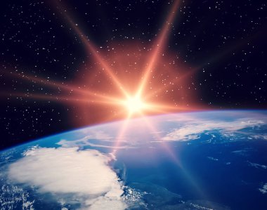 Gün doğumu ve yıldızlar. Nasa tarafından döşenmiş bu görüntünün unsurları.