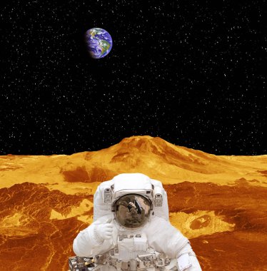 Gezegen yüzeyindeki astronot. Bu görüntünün elemanları furn