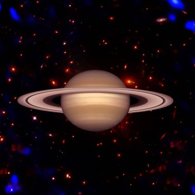 Satürn. Galaksilere ve yıldızlara karşı gezegen. Bunun unsurları 