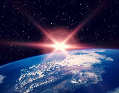 Uzay ve gün doğumu. Nasa tarafından döşenmiş bu görüntünün unsurları.