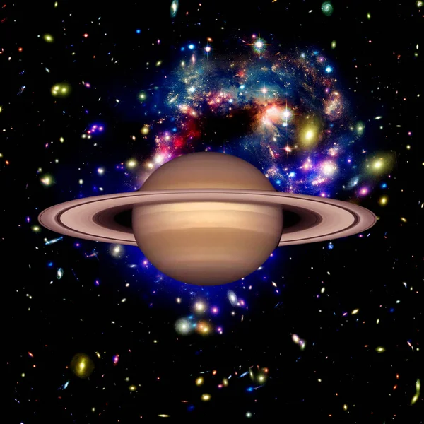 Saturnus. Planeten mot galaxer och stjärnor. De delar av denna — Stockfoto