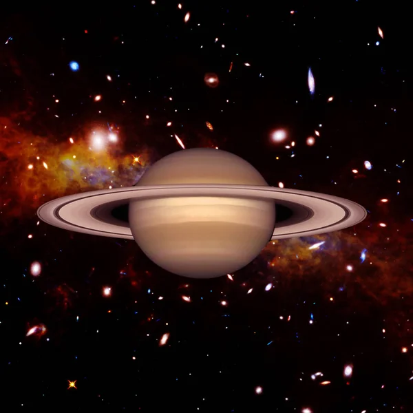 Saturno. Planeta contra galaxias y estrellas. Los elementos de este — Foto de Stock