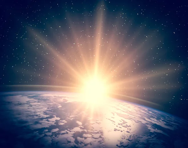 Ruimte en zonsopgang. De elementen van deze afbeelding ingericht door NASA. — Stockfoto