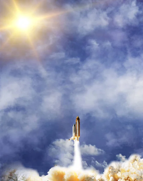 Sunflare and rocket. The elements of this image furnished by NAS