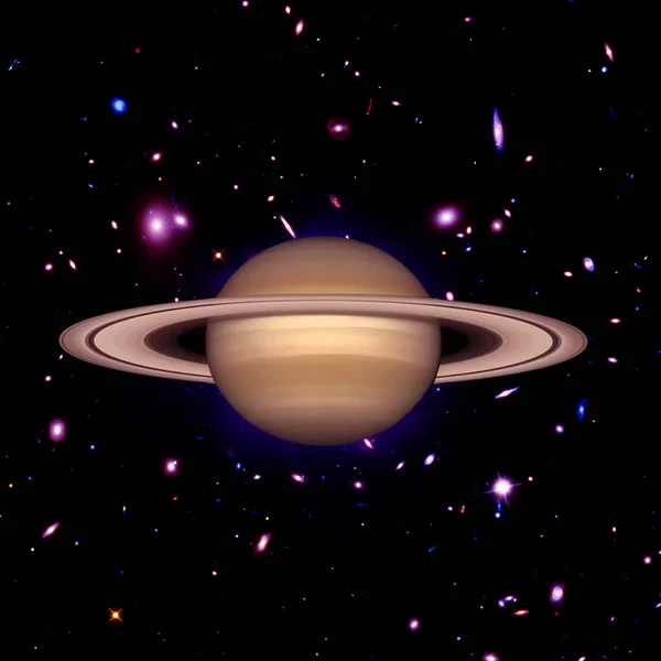 Сатурн. Планета против галактик и звезд. Элементы этого — стоковое фото