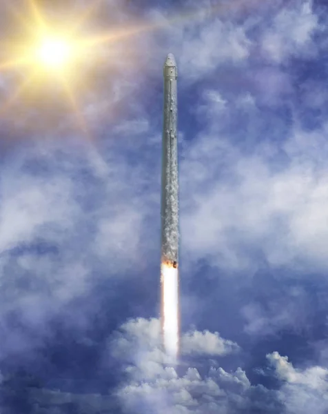 Sunflare en raket. De elementen van dit beeld geleverd door NAS — Stockfoto