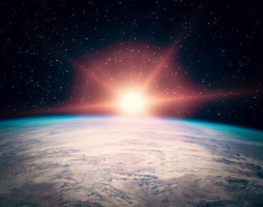 Güneş patlaması ve uzaydan gelen dünya. Bu görüntüfu elemanları