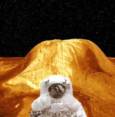 Gezegen yüzeyindeki astronot. Bu görüntünün elemanları furn