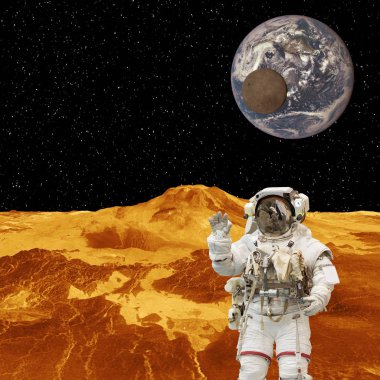 Uzaylı gezegeninde astronot. Bu görüntüfurni elemanları