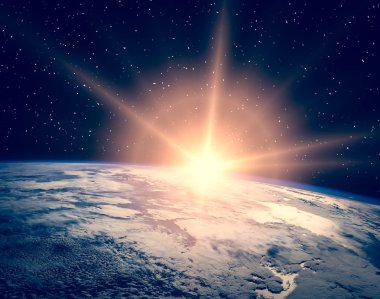 Dünya gezegeninde gün doğumu. Bu görüntünün elemanları