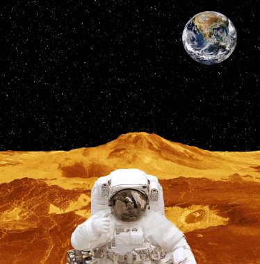 Gezegen yüzeyindeki astronot. Bu görüntünün elemanları furn