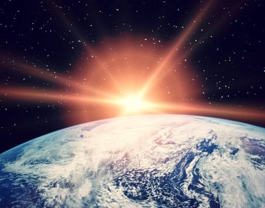 Uzay ve gün doğumu. Nasa tarafından döşenmiş bu görüntünün unsurları.
