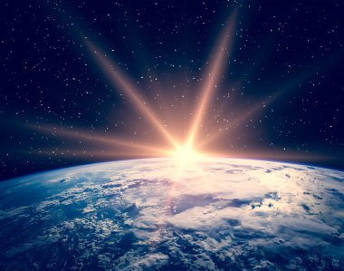 Dünya'da gün doğumu. Nasa tarafından döşenmiş bu görüntünün unsurları.