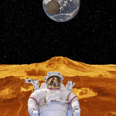 Yabancı gezegen manzarası. Astronot. Yıldız. Bu i elemanları