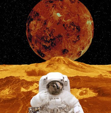 Gezegen yüzeyindeki astronot. Bu görüntünün elemanları furn