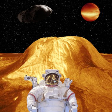 Yabancı gezegen manzarası. Astronot. Yıldız. Bu i elemanları