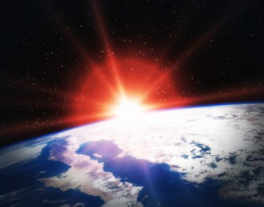 Uzaydan destansı gün doğumu. Bu görüntünün unsurları tarafından döşenmiş