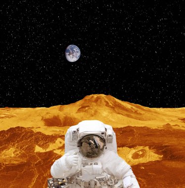Gezegen yüzeyindeki astronot. Bu görüntünün elemanları furn