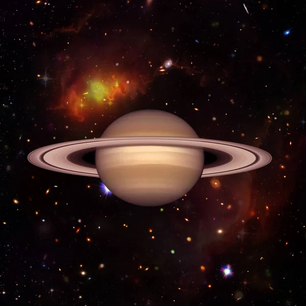 Saturno. Planeta contra galaxias y estrellas. Los elementos de este — Foto de Stock