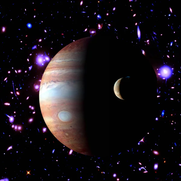 Юпитер и его луна. Элементы этого изображения предоставлены NA — стоковое фото
