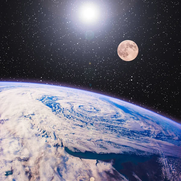 Moon and earth, view from space. The elements of this image furn