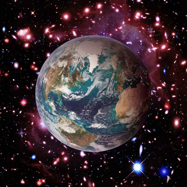 Föld, galaxis és csillagok. Elemeinek e kép bútorozott b — Stock Fotó