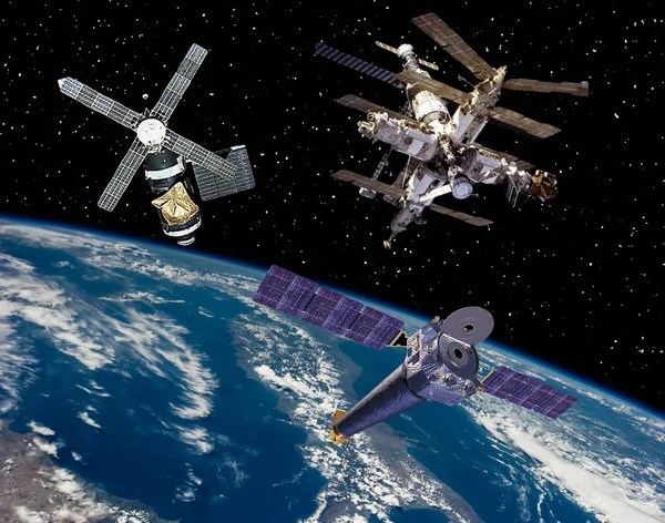 Satellite and spaceships. The elements of this image furnished b — Stock Photo, Image