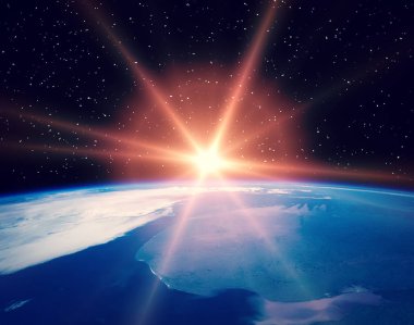 Gün doğumu ve yıldızlar. Nasa tarafından döşenmiş bu görüntünün unsurları.