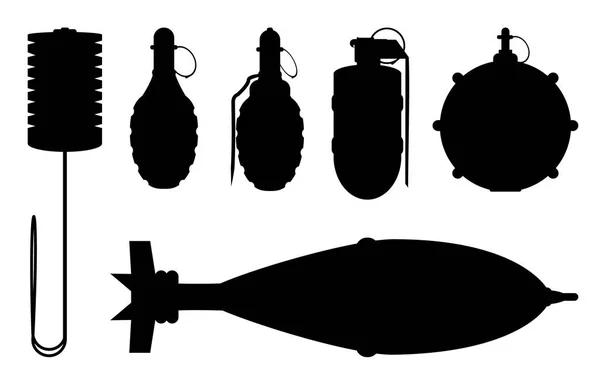 Set Hand Grenade Silhouetten Voor Ontwerp Grafische Indelingen — Stockvector