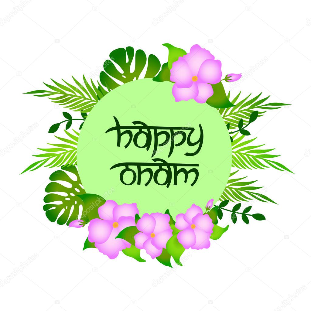 Lettering Happy Onam stylized as an Indian script.