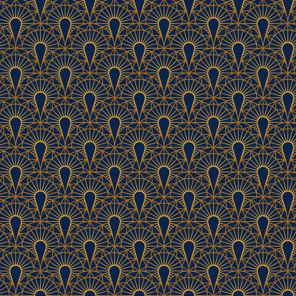 Art Deco γεωμετρικό χρυσό απρόσκοπτη υφή σε σκούρο μπλε φόντο. — Διανυσματικό Αρχείο