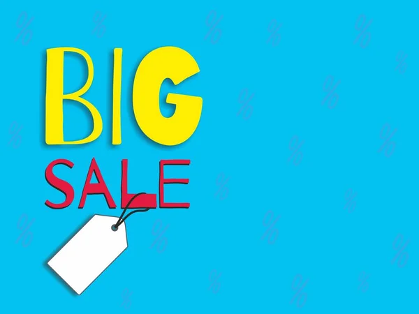 Jasny Błękit Tła Napisem Big Sale Tagiem Promocyjnym Dużą Ilością — Zdjęcie stockowe