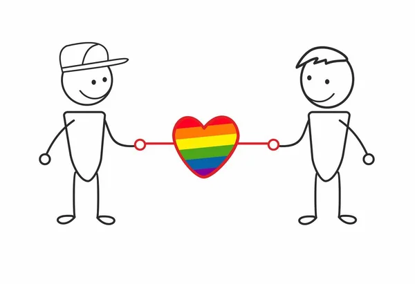 同性愛者のカップルの間のLgbtアイリス ポスター バナーのテンプレート 愛し合う小さな男たちを笑顔で ゲイの結婚のベクトル図 ゲイの結婚と同性愛者のための選択の自由 — ストックベクタ