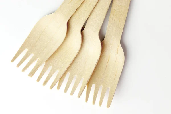 Wooden Forks Made Disposable Use Also Easily Digested Reducing Use — Stock Photo, Image