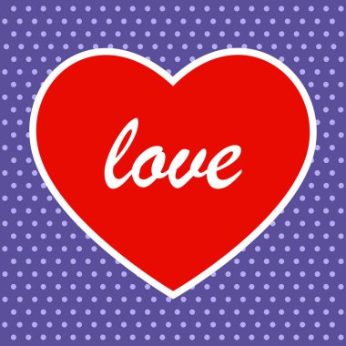 Noktalı mor arka plan üzerinde kırmızı kalp. Vektör Eps