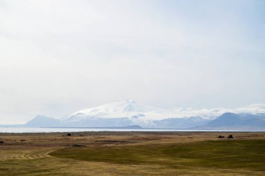 Fiyordun yanındaki sahil yamacında.