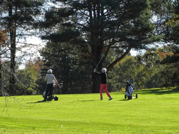 Senioren Golfen Auf Grünem Hügel — Stockfoto