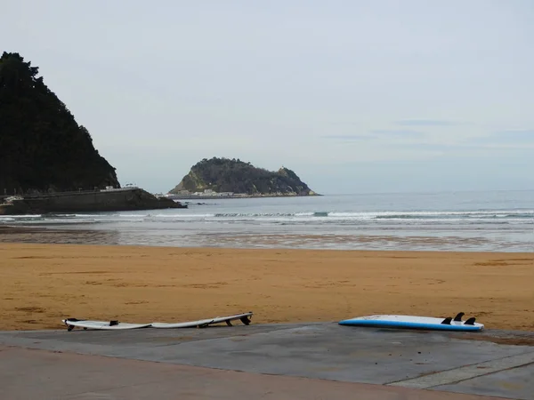 Zobacz Zarautz Basków Plaży Plaża Landmark Surfing Północnej Części Hiszpanii — Zdjęcie stockowe