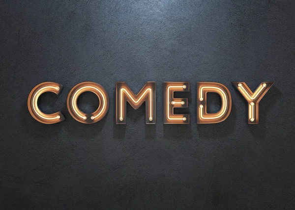 Comedy Neon Sign Dark Background Illustration — Stock Photo, Image