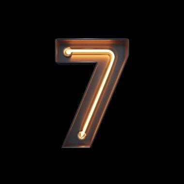 Neon ışık kırpma yoluyla yapılan numarası 7, alfabe. 3D çizim