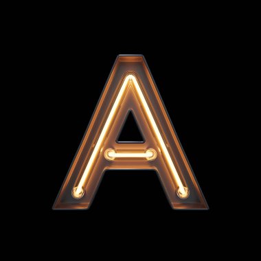Neon ışık alfabesi A kırpma yolu ile. 3D çizim