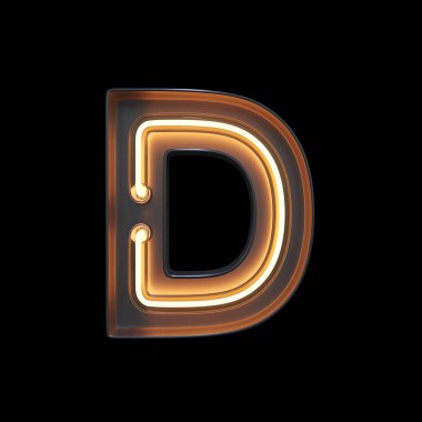 Neon ışık alfabe D kırpma yolu ile. 3D çizim