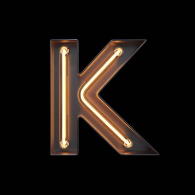 Neon ışık alfabe K kırpma yoluyla. 3D çizim