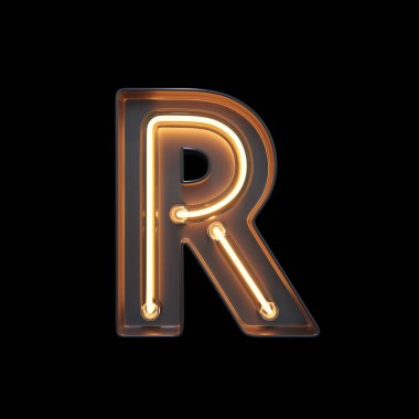 Neon ışık alfabe R kırpma yolu ile. 3D çizim